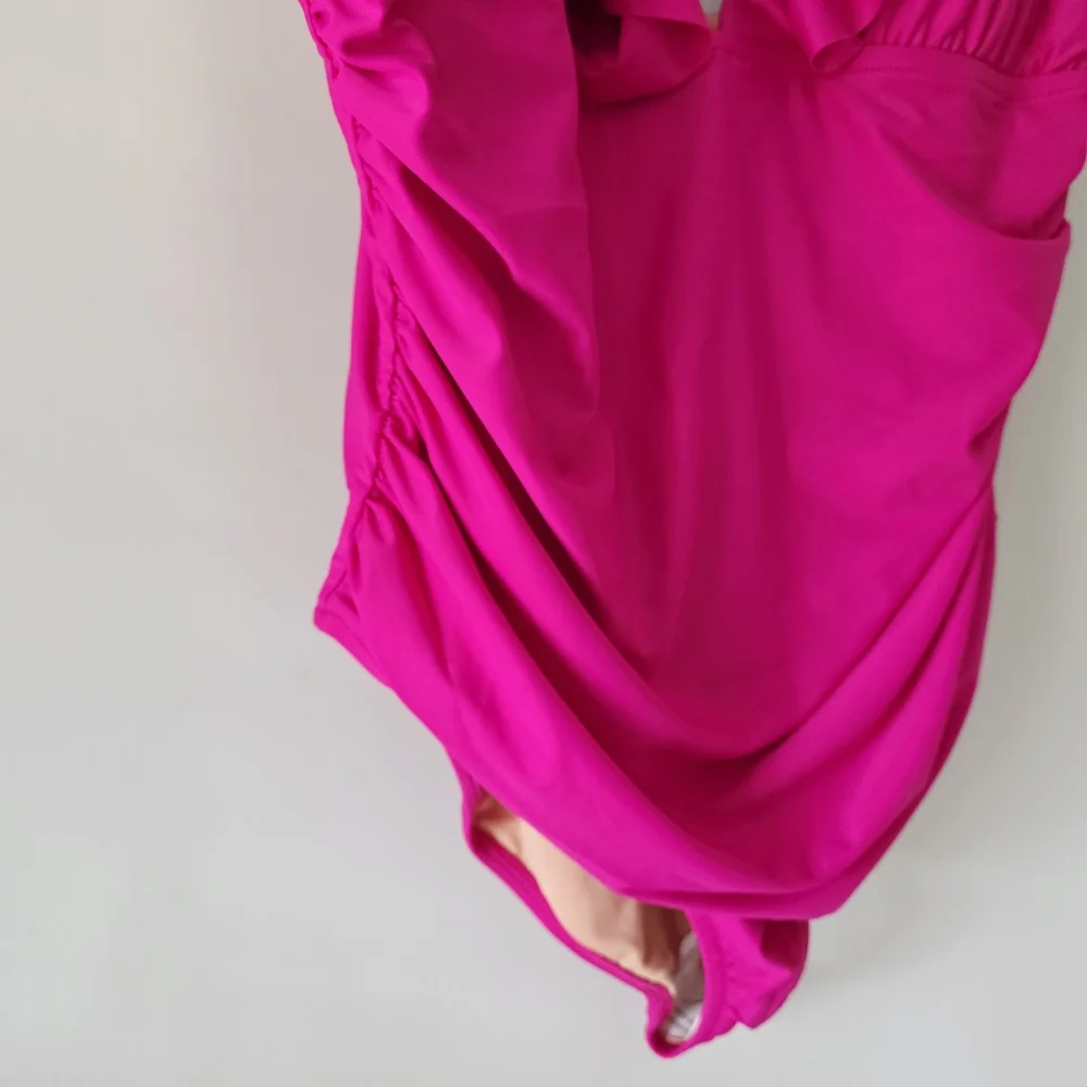NWT J.Crew Ruched Ruffle One-Piece Swimsuit Radiant Fuchsia Size Plus 22